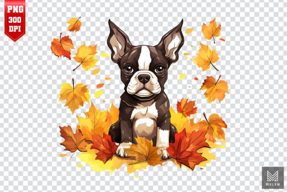 Autumn Boston Terrier Dog Clipart