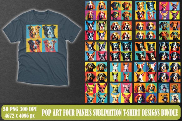 Pop Art Dog Four Panels T-shirt Design